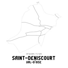 SAINT-DENISCOURT Val-d'Oise. Minimalistic street map with black and white lines.