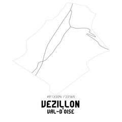VEZILLON Val-d'Oise. Minimalistic street map with black and white lines.