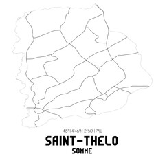 SAINT-THELO Somme. Minimalistic street map with black and white lines.