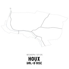 HOUX Val-d'Oise. Minimalistic street map with black and white lines.
