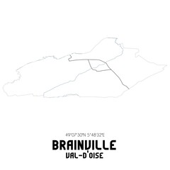 BRAINVILLE Val-d'Oise. Minimalistic street map with black and white lines.