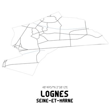 LOGNES Seine-et-Marne. Minimalistic street map with black and white lines.