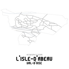 L'ISLE-D'ABEAU Val-d'Oise. Minimalistic street map with black and white lines.