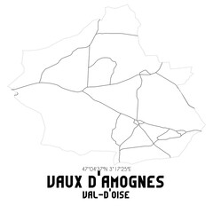 VAUX D'AMOGNES Val-d'Oise. Minimalistic street map with black and white lines.