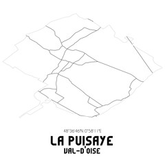 LA PUISAYE Val-d'Oise. Minimalistic street map with black and white lines.