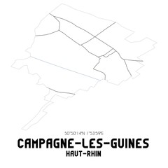 CAMPAGNE-LES-GUINES Haut-Rhin. Minimalistic street map with black and white lines.