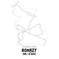ROMAZY Val-d'Oise. Minimalistic street map with black and white lines.