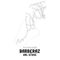 BARBERAZ Val-d'Oise. Minimalistic street map with black and white lines.
