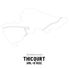 THICOURT Val-d'Oise. Minimalistic street map with black and white lines.