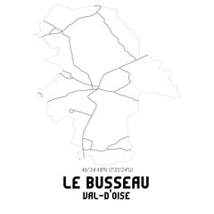 LE BUSSEAU Val-d'Oise. Minimalistic street map with black and white lines.