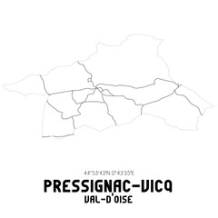 PRESSIGNAC-VICQ Val-d'Oise. Minimalistic street map with black and white lines.