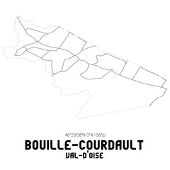BOUILLE-COURDAULT Val-d'Oise. Minimalistic street map with black and white lines.
