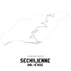 SECHILIENNE Val-d'Oise. Minimalistic street map with black and white lines.