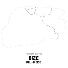 BIZE Val-d'Oise. Minimalistic street map with black and white lines.