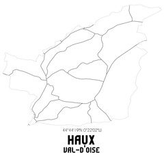 HAUX Val-d'Oise. Minimalistic street map with black and white lines.