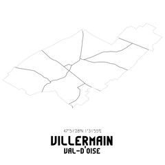 VILLERMAIN Val-d'Oise. Minimalistic street map with black and white lines.