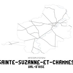 SAINTE-SUZANNE-ET-CHAMMES Val-d'Oise. Minimalistic street map with black and white lines.