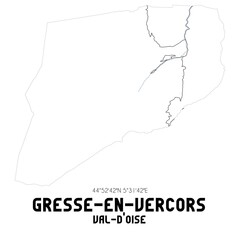 GRESSE-EN-VERCORS Val-d'Oise. Minimalistic street map with black and white lines.