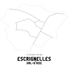 ESCRIGNELLES Val-d'Oise. Minimalistic street map with black and white lines.