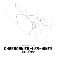 CHARBONNIER-LES-MINES Val-d'Oise. Minimalistic street map with black and white lines.