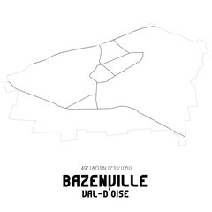 BAZENVILLE Val-d'Oise. Minimalistic street map with black and white lines.