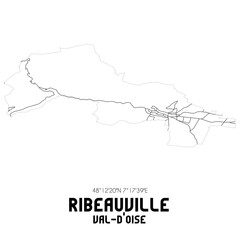 RIBEAUVILLE Val-d'Oise. Minimalistic street map with black and white lines.