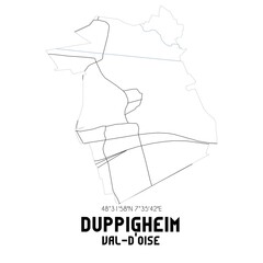 DUPPIGHEIM Val-d'Oise. Minimalistic street map with black and white lines.