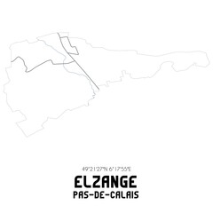 ELZANGE Pas-de-Calais. Minimalistic street map with black and white lines.