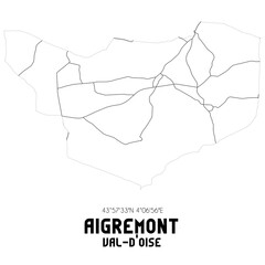 AIGREMONT Val-d'Oise. Minimalistic street map with black and white lines.