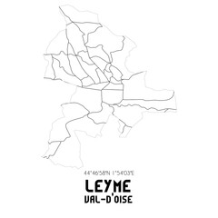 LEYME Val-d'Oise. Minimalistic street map with black and white lines.
