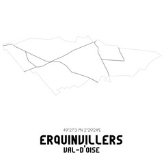 ERQUINVILLERS Val-d'Oise. Minimalistic street map with black and white lines.