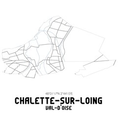 CHALETTE-SUR-LOING Val-d'Oise. Minimalistic street map with black and white lines.