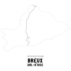 BREUX Val-d'Oise. Minimalistic street map with black and white lines.
