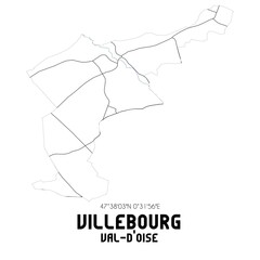 VILLEBOURG Val-d'Oise. Minimalistic street map with black and white lines.
