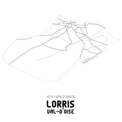 LORRIS Val-d'Oise. Minimalistic street map with black and white lines.