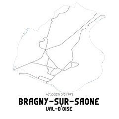 BRAGNY-SUR-SAONE Val-d'Oise. Minimalistic street map with black and white lines.