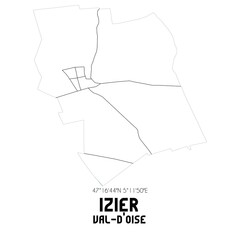 IZIER Val-d'Oise. Minimalistic street map with black and white lines.