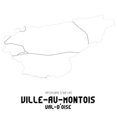 VILLE-AU-MONTOIS Val-d'Oise. Minimalistic street map with black and white lines.