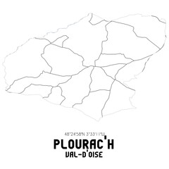PLOURAC'H Val-d'Oise. Minimalistic street map with black and white lines.