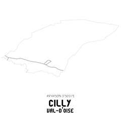 CILLY Val-d'Oise. Minimalistic street map with black and white lines.