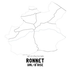 RONNET Val-d'Oise. Minimalistic street map with black and white lines.