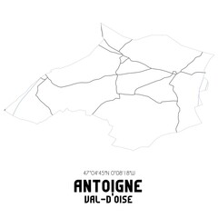 ANTOIGNE Val-d'Oise. Minimalistic street map with black and white lines.