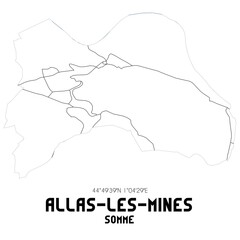 ALLAS-LES-MINES Somme. Minimalistic street map with black and white lines.