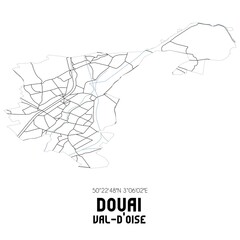 DOUAI Val-d'Oise. Minimalistic street map with black and white lines.