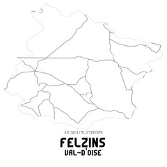 FELZINS Val-d'Oise. Minimalistic street map with black and white lines.