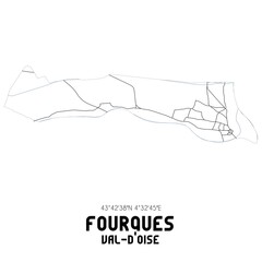 Obraz premium FOURQUES Val-d'Oise. Minimalistic street map with black and white lines.