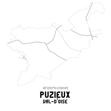 PUZIEUX Val-d'Oise. Minimalistic street map with black and white lines.