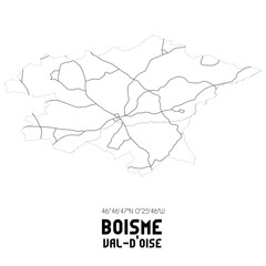 BOISME Val-d'Oise. Minimalistic street map with black and white lines.