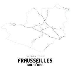FRAUSSEILLES Val-d'Oise. Minimalistic street map with black and white lines.