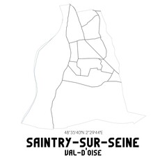 SAINTRY-SUR-SEINE Val-d'Oise. Minimalistic street map with black and white lines.